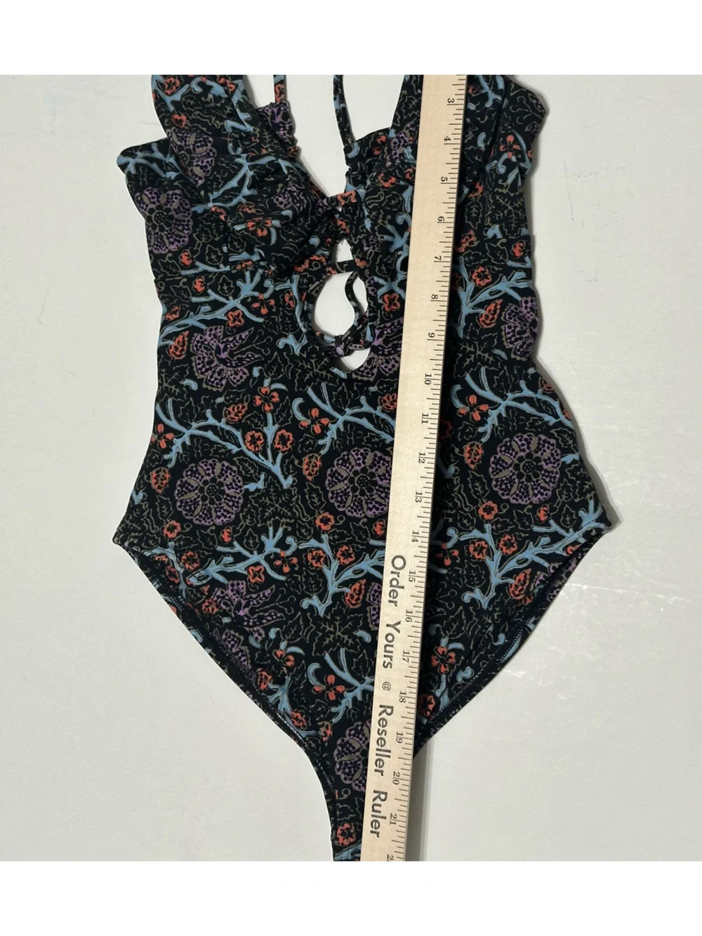 SEA NEW YORK MARLEE ONE PIECE Floral Ruffle Swimsuit Black w/ Pastel Prints XXS
